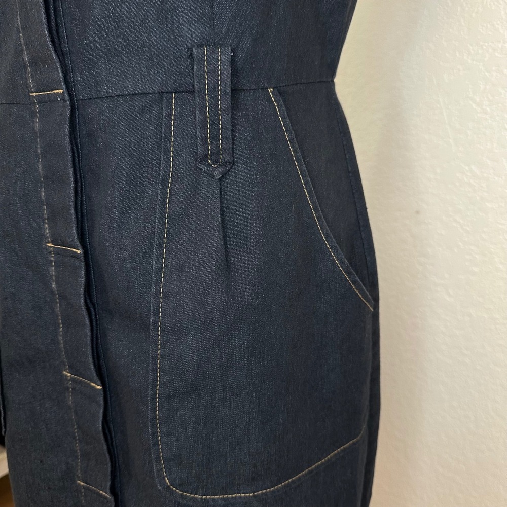 Sandra Darren Denim Sheath Dress Womens 10 Blue Dark Wash Cap Sleeve Knee Length - Picture 6 of 12